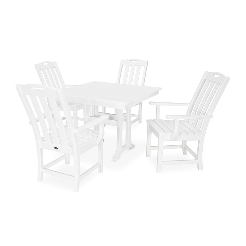 Ensemble de salle à manger avec fauteuil à tréteaux Yacht Club 5 pièces, Blanc classique
