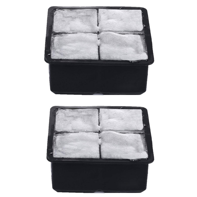 Grands moules à glaçons en silicone (2,5 pouces) - Moule à glaçons à whisky, avec des glaçons faciles à libérer pour le whisky et le cocktail, de qualité alimentaire (noir 2 plateaux)