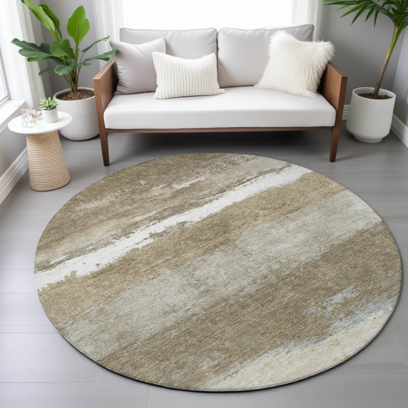 Machine Washable Indoor/Outdoor Arline ACN2169 Striped Rug, Round 8'