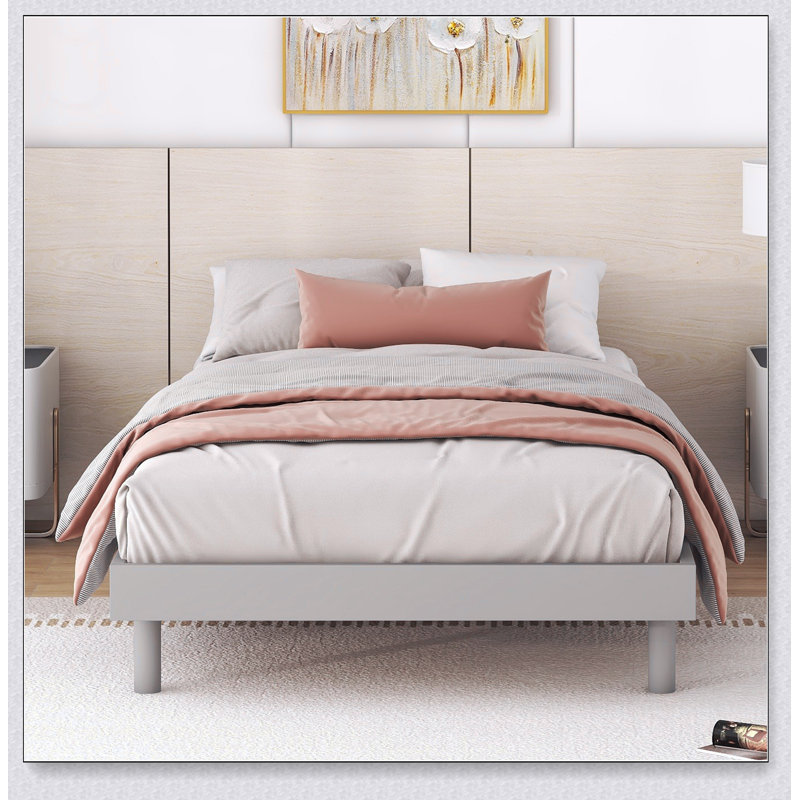 Modern Design Floating Platform Bed Frame, Grey, Twin