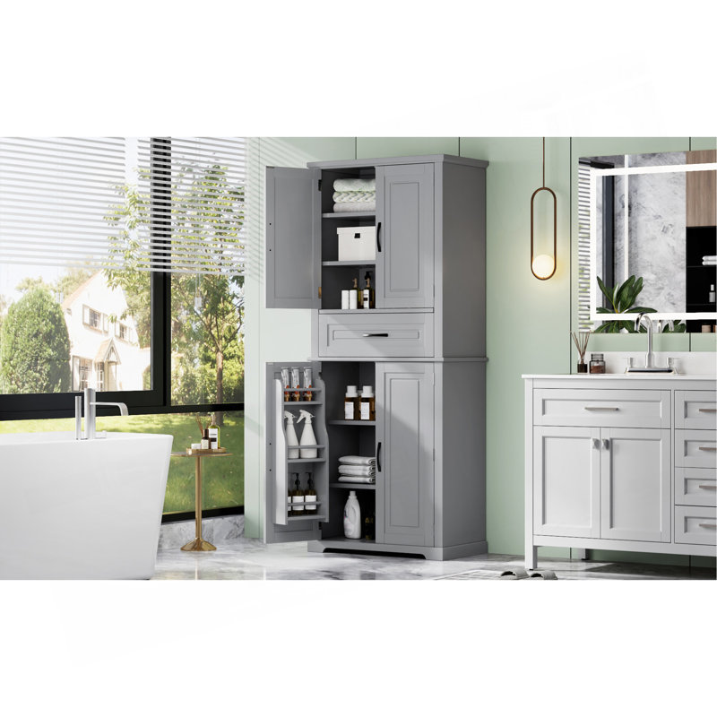 Bathroom Storage Cabinet With Multi-Functional Storage Space, Drawer With Slide Rails, Adjustable Shelf, Gray