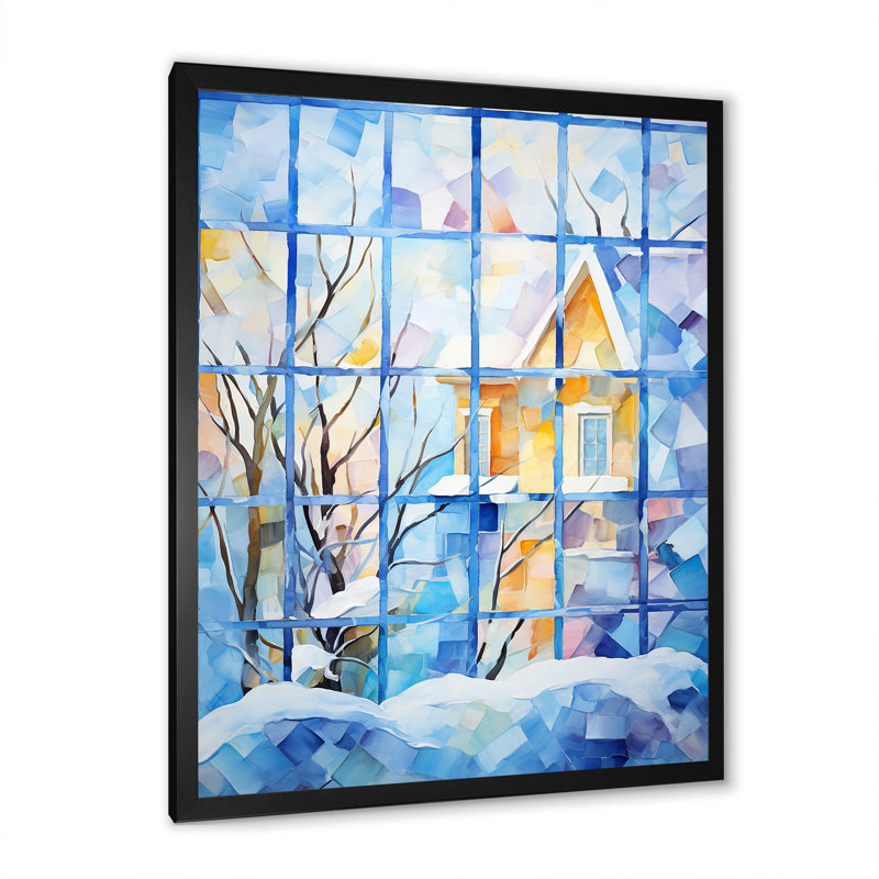 Frosty Winter Windows - Winter Landscape, art mural, Cadre simple noir, H 20 po x l 12 po x P 1 po