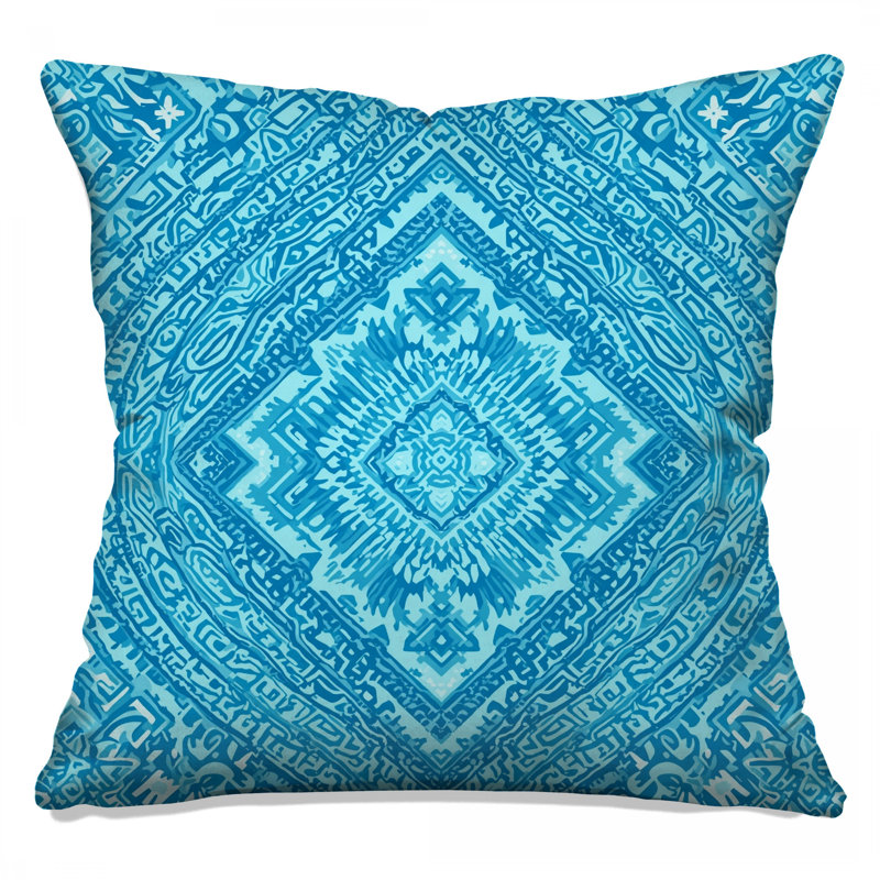 Blue Mandala Pattern Double Sided Throw Pillows, 16 x 16 inches