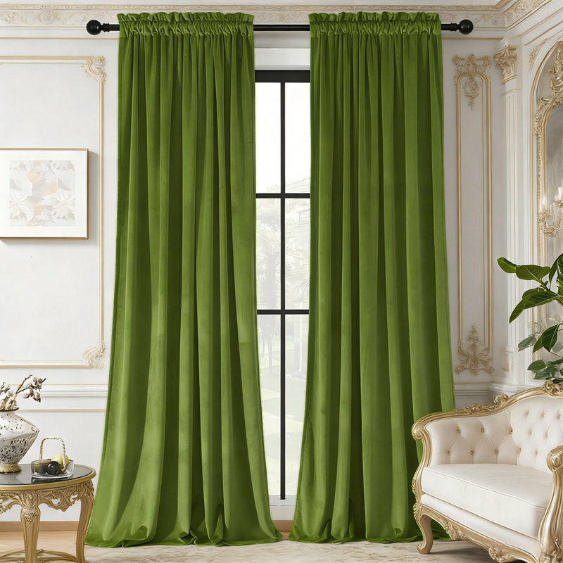 Rod Pocket Velvet Curtains, 2 Panels - Super Soft Light Filtering Drapes, Noise Reducing & Privacy Protection Velvet Window Curtains for Living Room, Bedroom