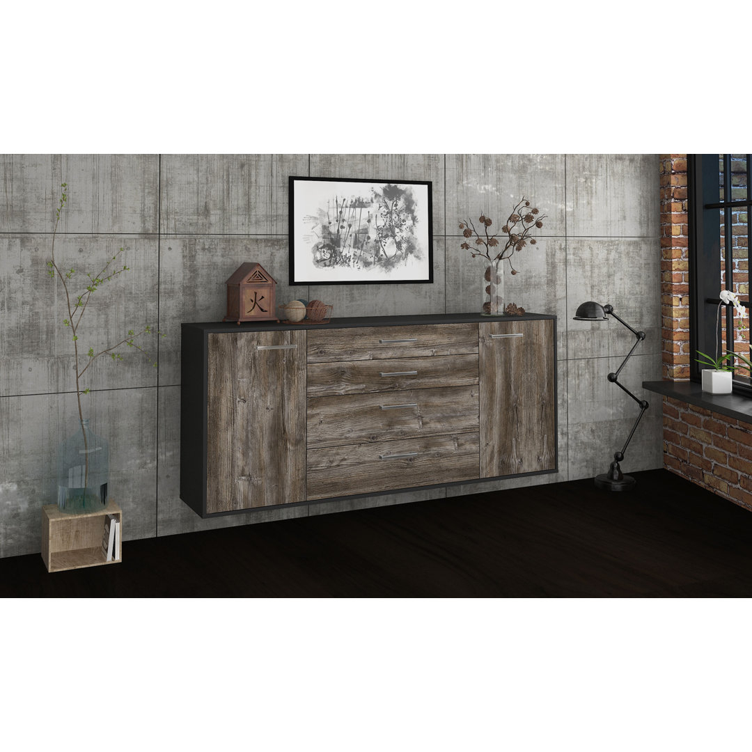 Sideboard Bridgeport, Farbe: Treibholz/Weiß, Fliegend/Metallgriffe, Größe: 180x79x35cm