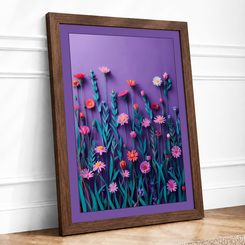 Pink Carnation Field Botanical - Framed Print, A3 - 42.0 x 29.7 cm, Walnut