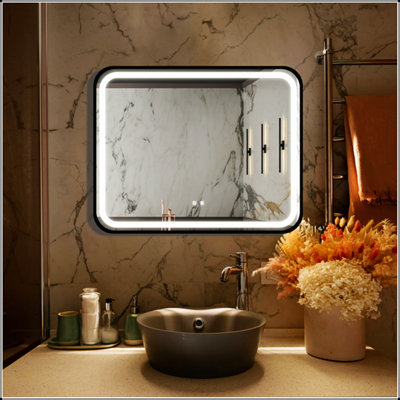 Miroir de salle de bain à DEL pour salle de bain avec lumière élevée, intensité variable, contrôle mural de l'interrupteur, antibuée, IRC 95, réglable 3000K-4500K-6000K, étanche IP54