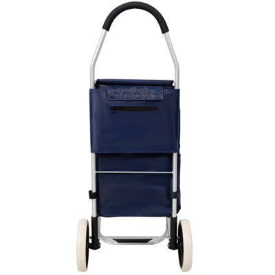 Foldable Blue Shopping Trolley with Wheels - Waterproof Oxford Removable Grocery Bag for Daily Shopping