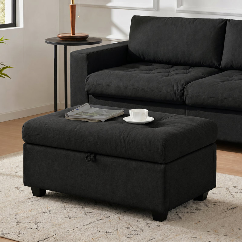 Repose-pieds rembourré rectangulaire avec rangement, Dark Gray