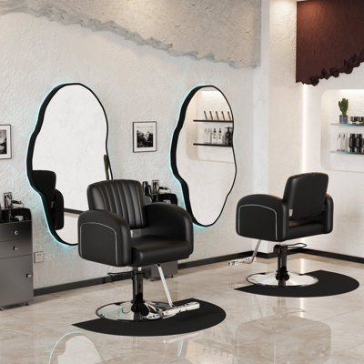  Fauteuil de salon professionnel noir et argent, chaises de styliste confortables avec éponges de qualité supérieure, chaises de cheveux modernes avec pivot à 360 ° et structure en acier, capacité de poids de 330 lb