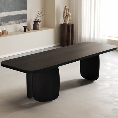 Black Rectangular Solid Wood Dining Table