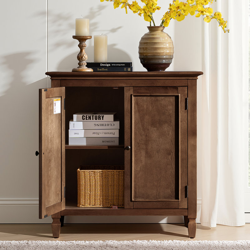 Fausta Transitional 32.75''W Solid Wood Cabinet with Simple Assembly, Walnut
