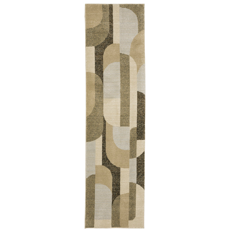 Tapis abstrait ivoire / gris / beige Welford, Tapis de couloir 2 pi 3 po x 8 pi