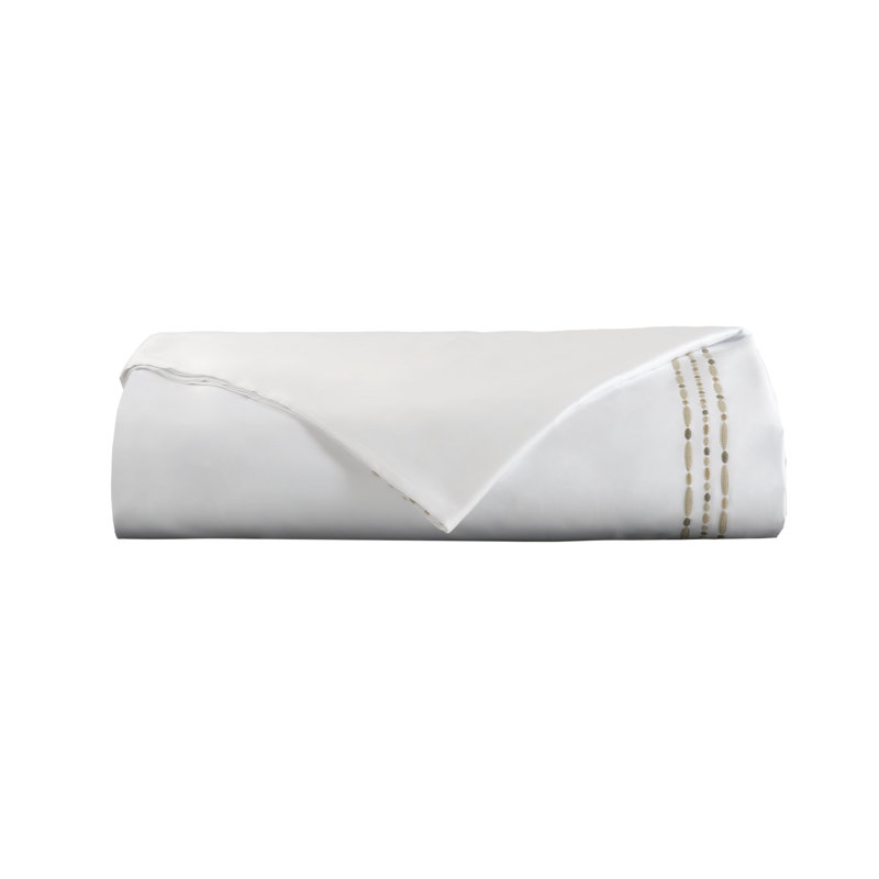 Sole Embroidery By DEA Sateen Duvet Cover, Queen Duvet Cover, White/Colonial Gray