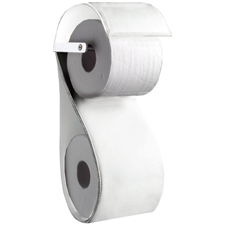 Iris Chrome White Toilet Paper Holder with Spare, White Leather. Bath Tissue Holder 6150