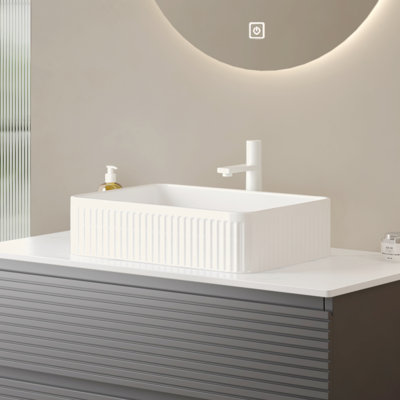 Lavabo vasque de salle de bain 20 po sans armoire, cuve en céramique blanche