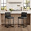Tabouret de comptoir de cuisine moderne 24 po avec base de traîneau en métal noir et similicuir noir (ensemble de 2)