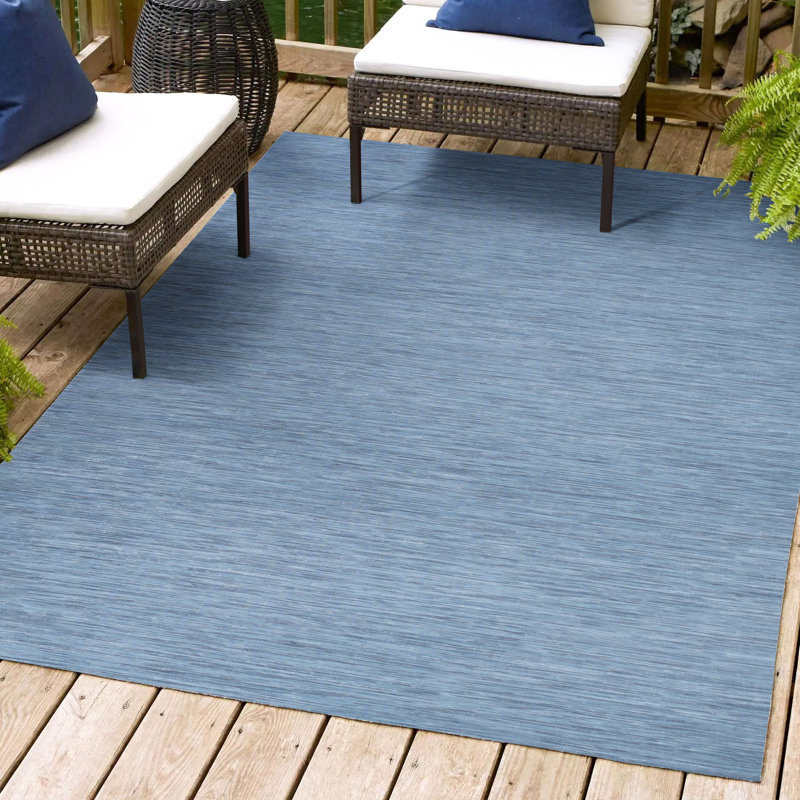 Amidon Modern Flatweave Solid Blue Indoor/Outdoor Rug, Rectangle 8'9" x 12'