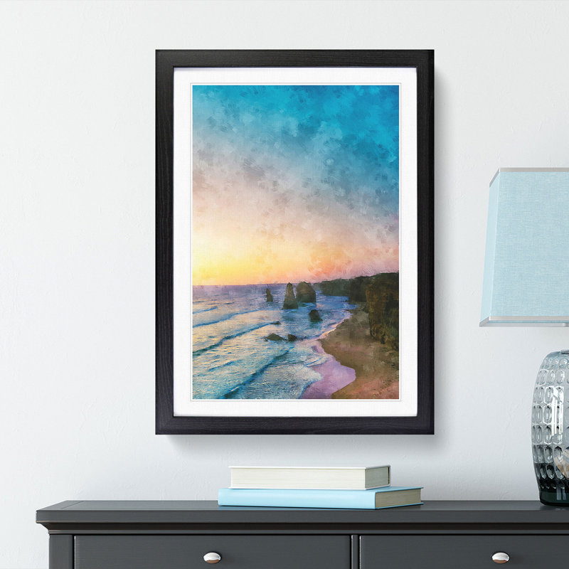 Twelve Apostles in Victoria Australia Abstract - Picture Frame Painting Print, 63cm H x 45cm W x 2cm D, Black Framed