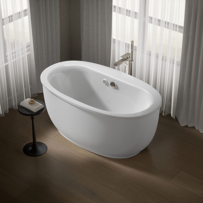 Sunstruck® 60.5-in x 34-in Freestanding Heated Bubble Massage Air Bath with Fluted Shroud, White