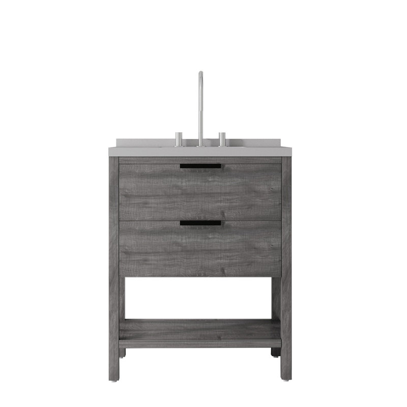 Meuble-lavabo autoportant de 30 po avec lavabo et tiroir à fermeture en douceur, Gris, 30"