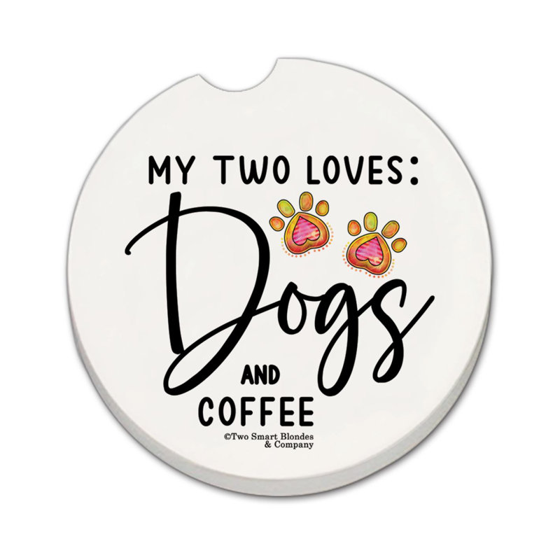 Dogs & Coffee Single Round Absorbent Stone Car Coaster