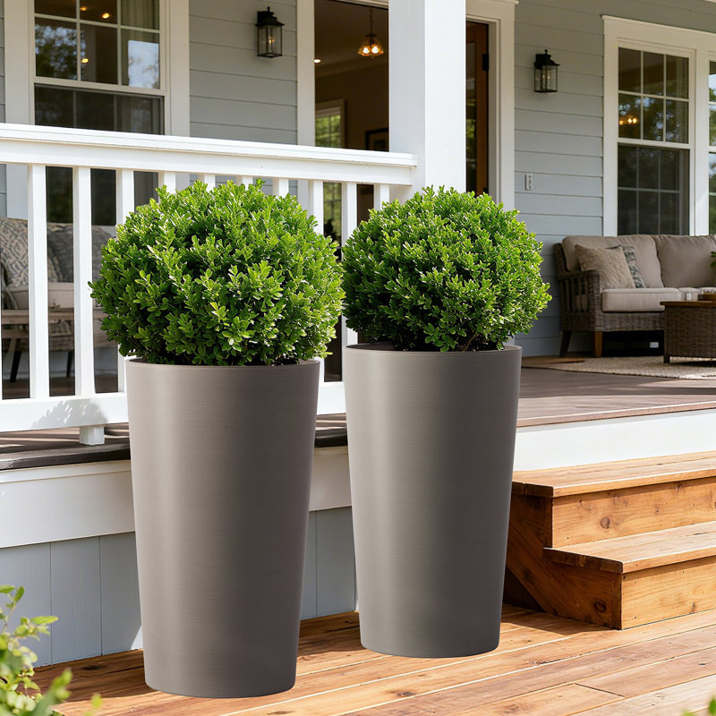2 Pack Tall 21.7 In Planters For Outdoor Plants Modern Tall Square Planter Box Indoor Outdoor Porch Patio Flower Pot Modern Big Tapered Matte Tree Flower Pot For Garden