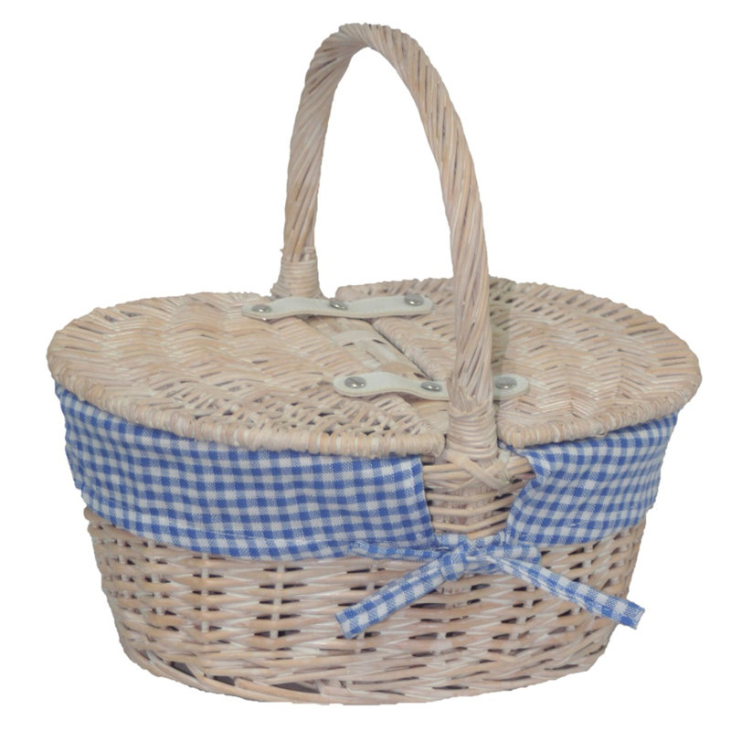Lidded Basket with Check Lining, Blue