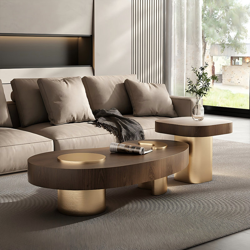 Table basse 55,12 po en bois manufacturé et en acier inoxydable brun, 14.96" H x 55.12" L x 29.53" W