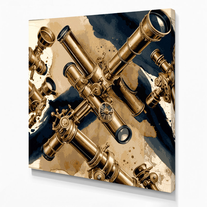 Art mural sur toile beige, "Nautical Telescopes", H 12 po x l 12 po