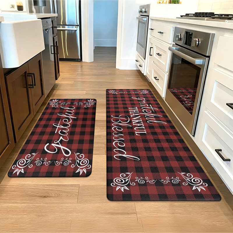 Anti-Fatigue Non-Skid Waterproof Kitchen Mat (Set of 2), Runner 18" x 30" + 18" x 48", Red/Black