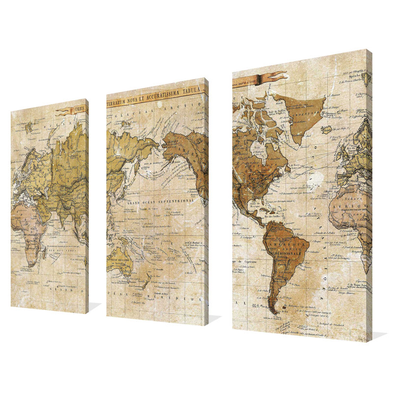 "Carte du monde", ensemble de 3 impressions sur toile