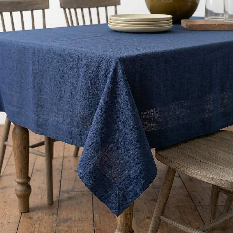 Diana - 100% Pure Linen Tablecloth, 108" L x 60" W, Vintage Blue, Solid Color