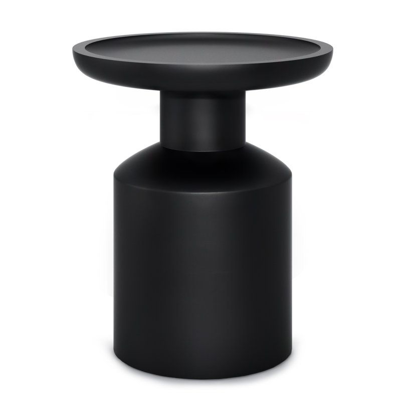 Haynes 16"W Solid Mango Wood Round Boho Accent Table with Sculptural Design, Black