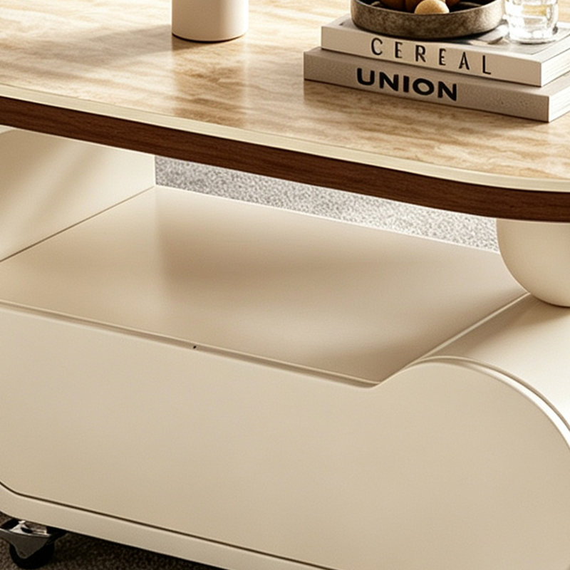 Table basse mobile de luxe en ardoise avec rangement, H 19,68 po x l 31,49 po x P 15,74 po, Beige, Crème