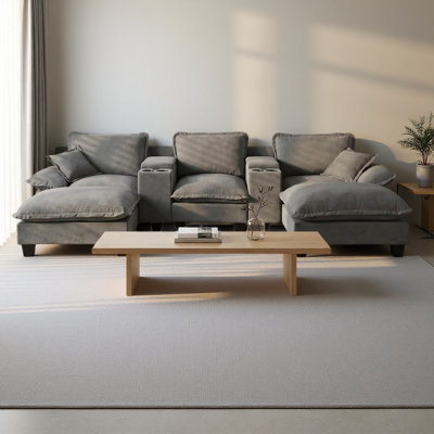Canapé modulaire Cloud, canapé voilier en forme de U avec porte-gobelets et rangement, port USB, 2 repose-pieds et 2 coussins