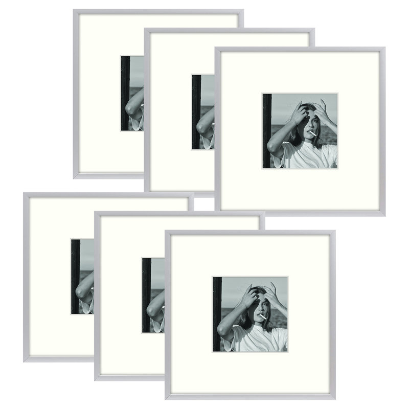 Ensemble de cadres photo en métal avec passe-partout - Basics by Wayfair ™, Argent, 8 po x 8 po emmêlé à 4 po x 4 po