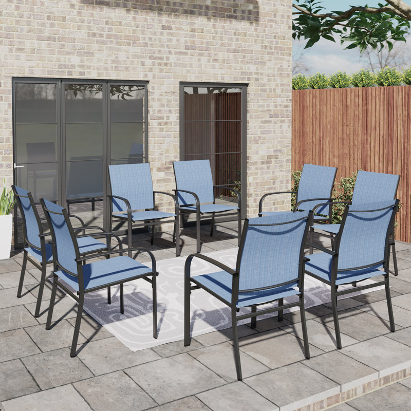 Powder-coated Steel Outdoor Dining Armchair, Blue