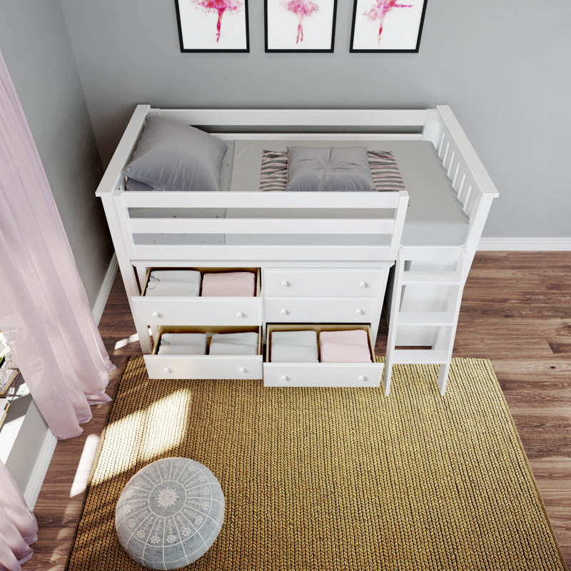 Kaiden Kids Twin Loft Bed with Drawers, White