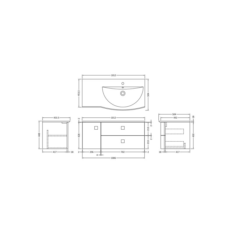 Hudson Reed Sarenna 1000mm Right-Hand 1 Door 2 Drawer Hunter Green Wall Hung Cabinet With Curved Basin