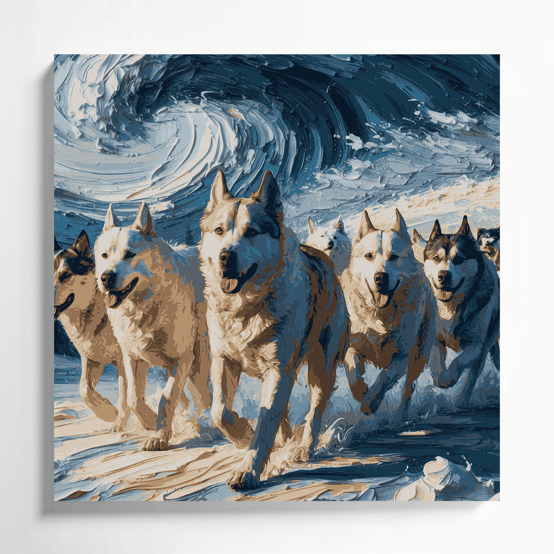 Chiens, art mural sur toile gris, H 12 po x l 12 po