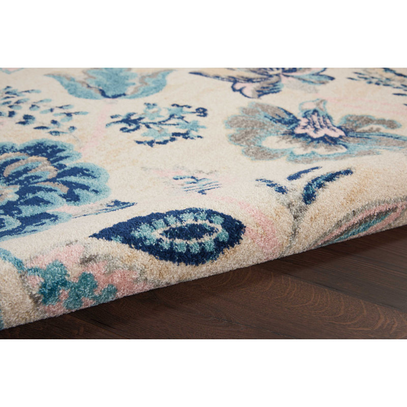 Tapis ivoire / bleu clair Leeming, Tapis de couloir 2 pi 3 po x 7 pi 3 po