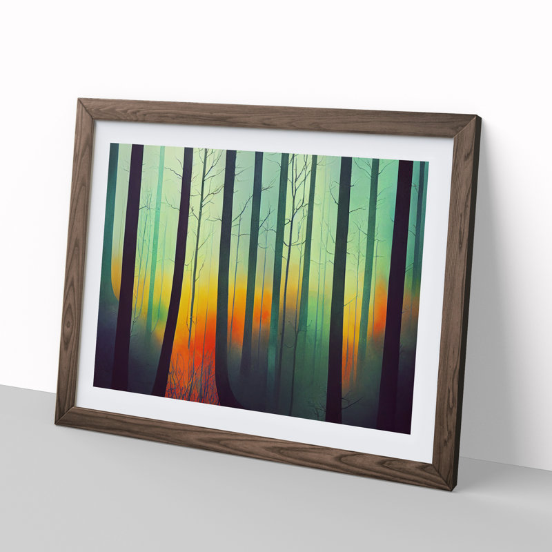 XH1022-7267X Quirky Spring Forest 1 Piece Single Picture Frame Wall Art, 34cm H x 46cm W x 2cm D, Walnut Framed