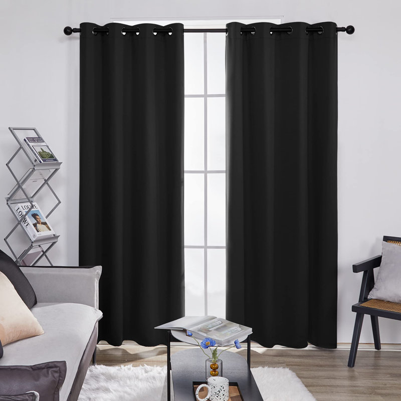 Thermal Insulated Room Darkening Grommet Curtain Panels (Set of 4), 52" W x 84" L, Black
