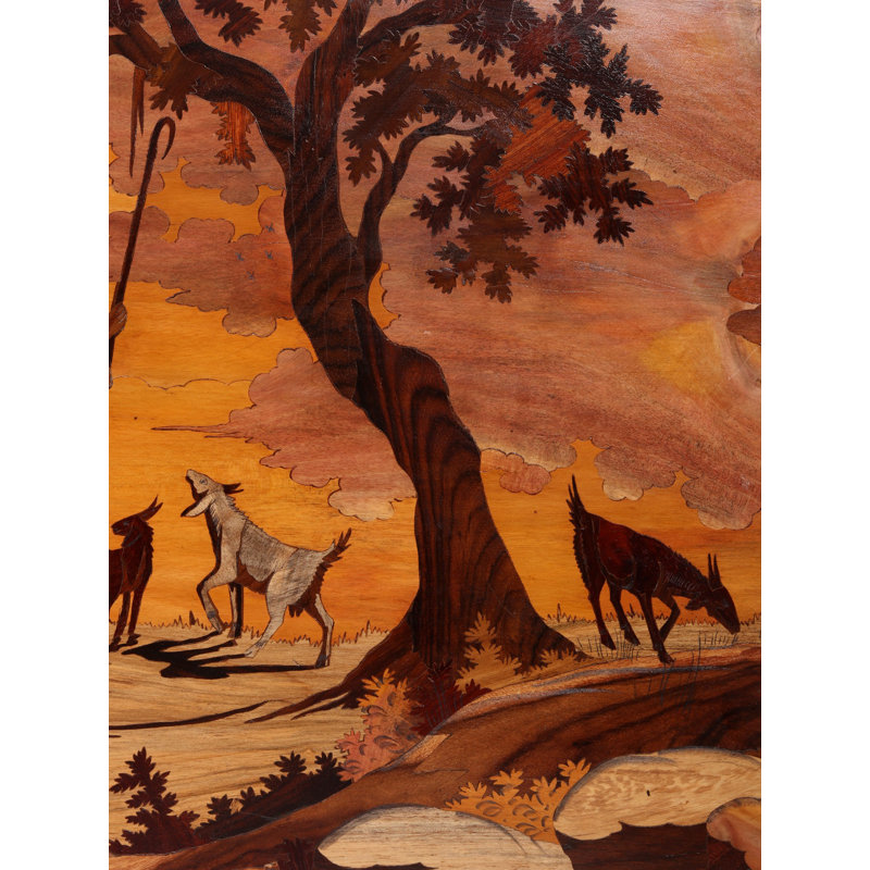 Art mural «Village Life» fabriqué à la main en bois indien | Panneau de scène rustique 24 pouces
