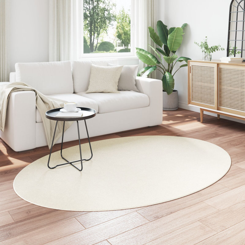 Rugs Cream Area Rug, Oval 140 x 200 cm, Wool
