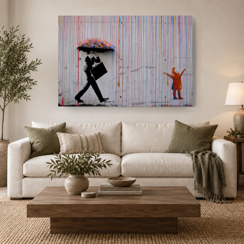 «Colored Rain Street», impression sur toile urbaine moderne, 16" H x 24" W