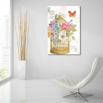 «Rainbow Seeds Romantic Birdcage II» par Lisa Audit, art mural en verre acrylique