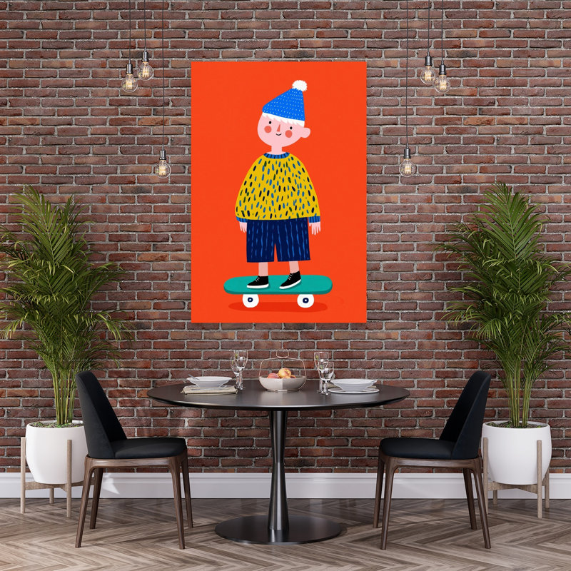 Skating Boy No 01 Colorful Playful Vibrant Wall Art Print 1 Piece Wrapped Canvas Wall Art, 152.4cm H x 101.6cm W