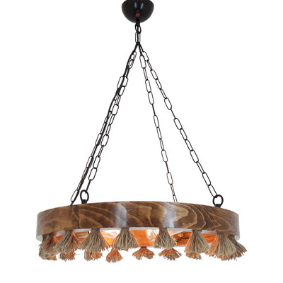 4 - Light Wood Dimmable Wagon Wheel Chandelier
